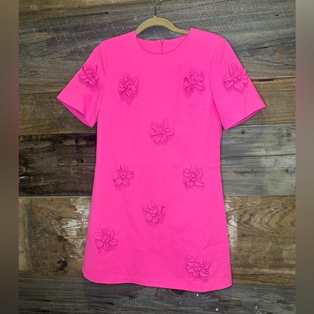 Vibrant Pink Dress with Floral Accents